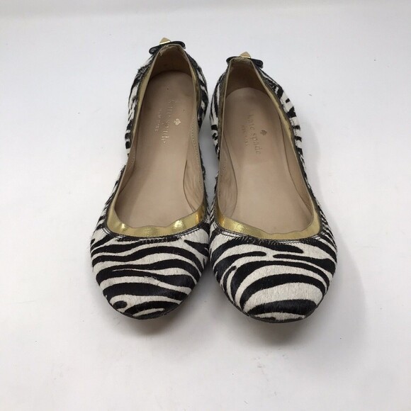 Kate Spade New York Gold Trim Calf Hair Flats Animal Print Skip on Shoes Sz 7.5 - Picture 4 of 10